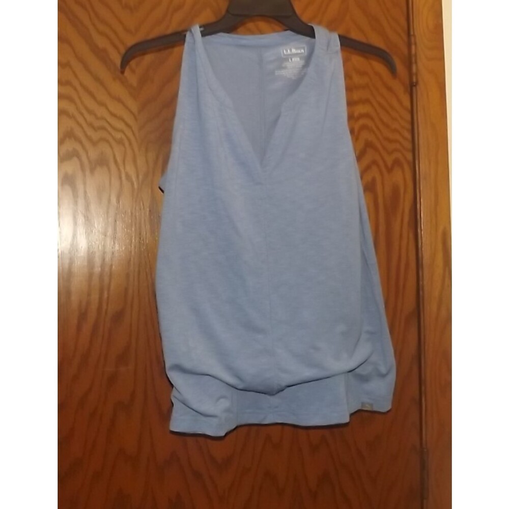 LL Bean Tank Top Womens L Blue Split Neck Active Outdoor Hiking Camp
